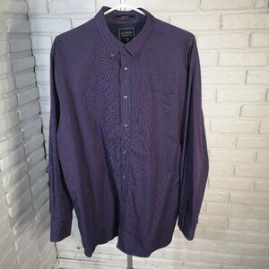 Hudson North Men's Size Large Non Iron Navy & Maroon Striped Dress Shirt